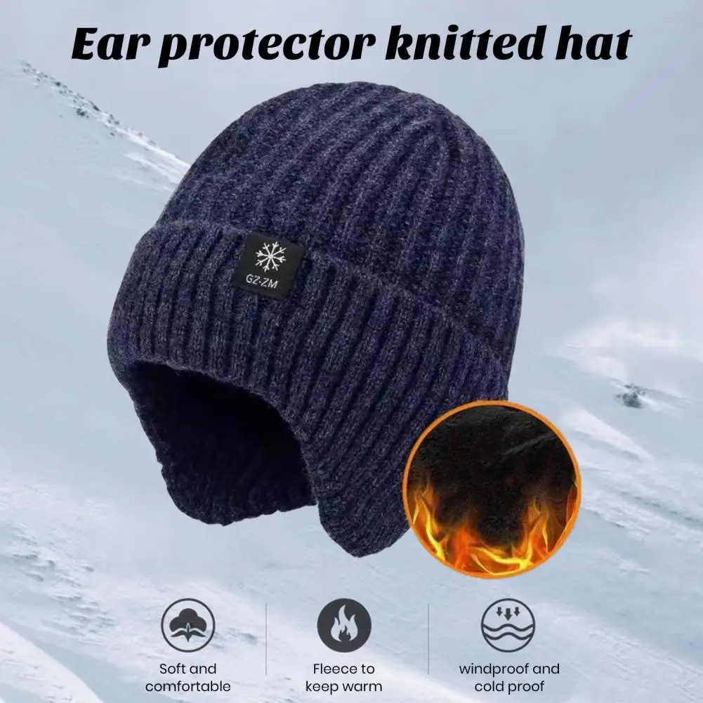 Weather Thermal Hat Soft Plush Knitted Winter Hat with Ear Anti slip Design for Unisex Windproof Warm for Cycling