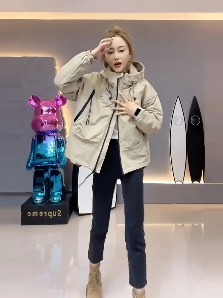 

Женская модная свободная повседневная куртка больших размеров, весна-осень, новый кардиган с капюшоном, толстый тонкий для зимы и весны E12450