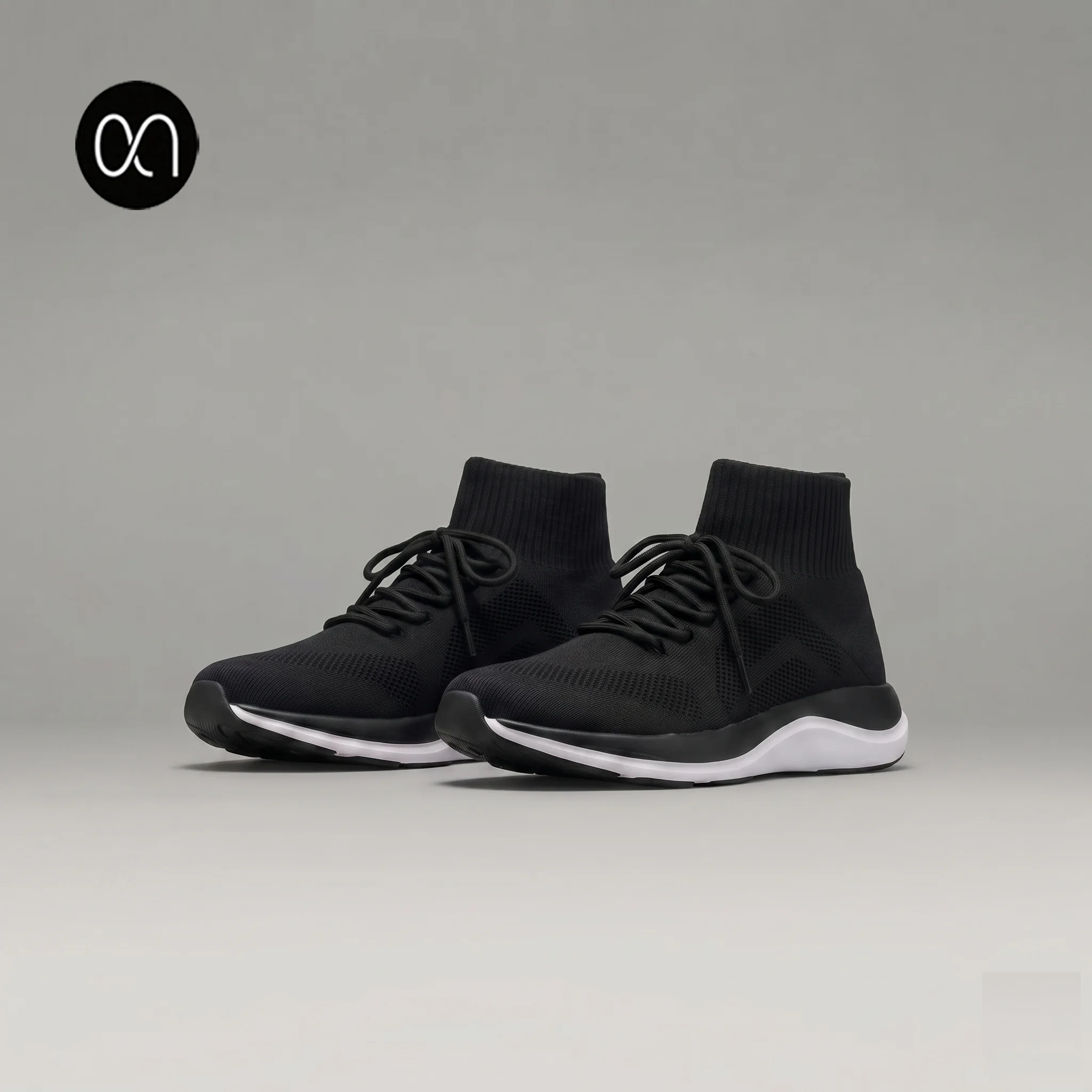 

ArfaStep Black Knit High Top Running Shoes Breathable Sock Sneakers Lightweight Non-slip Athletic Sports Shoes for Men Women