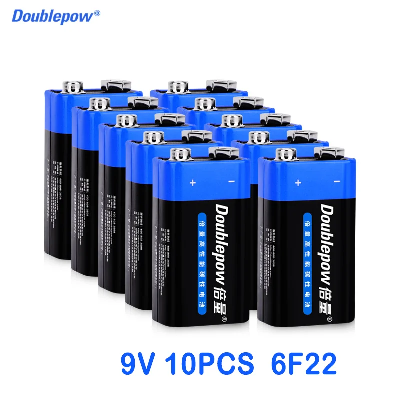 10PCS 9V Disposable Battery 6F22 Zinc Carbon Primary Battery for KTV Multimeter Microphone Electronic Devices Battery Original