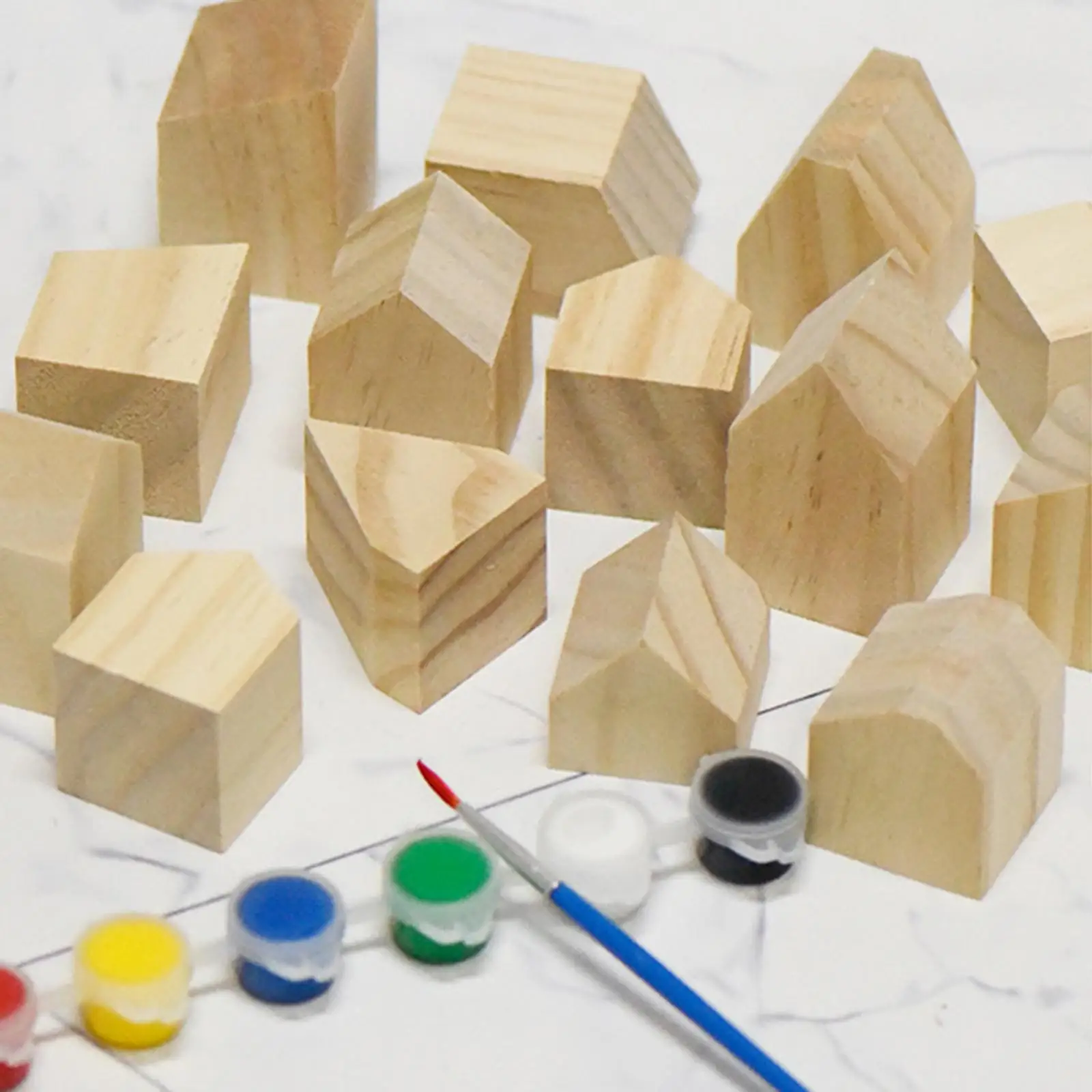 14x 未完成の木製ハウス ウッドブロック DIY ペイントギフト アート ファームハウス ブランク