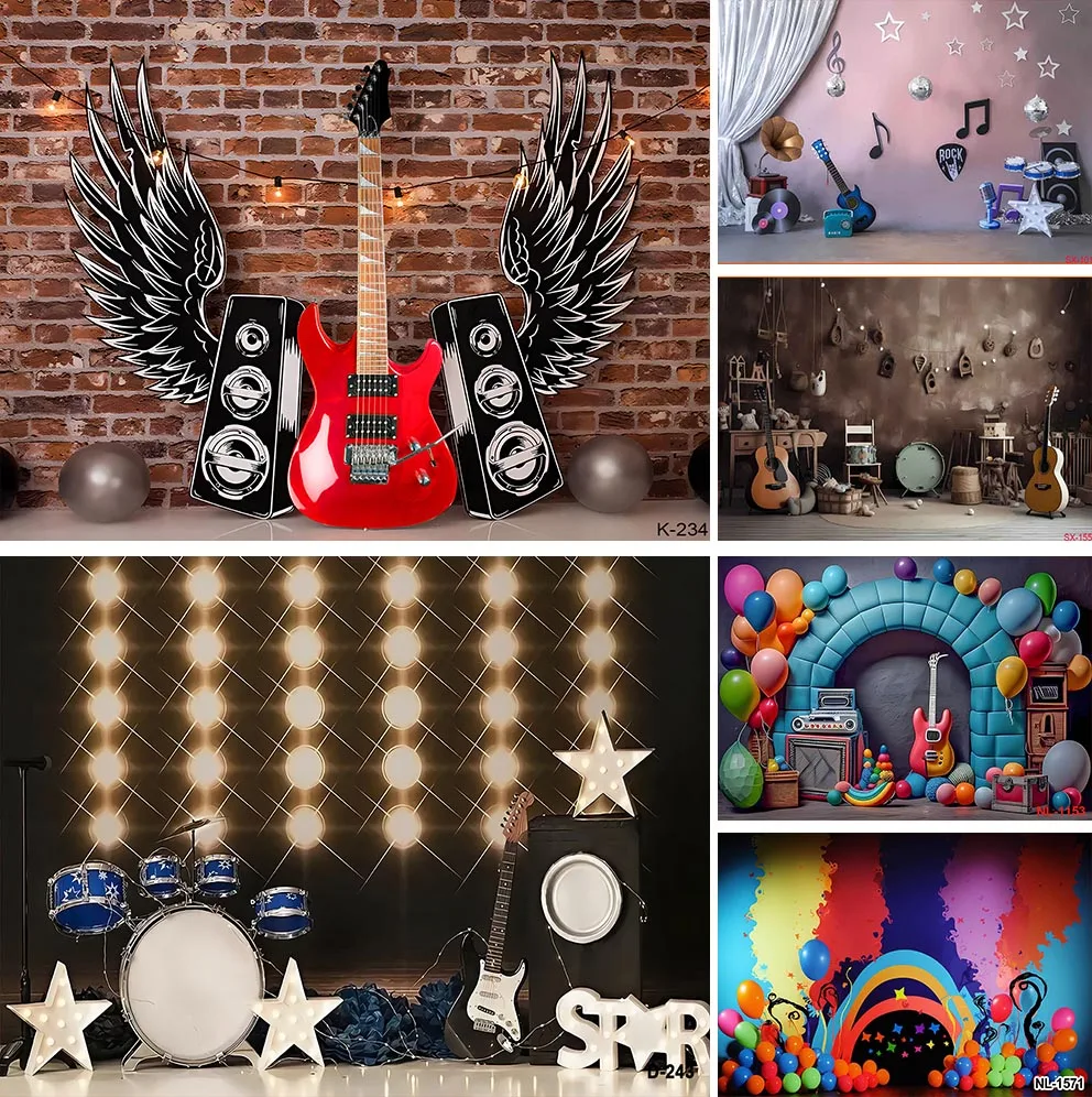 Chitarra Rock Music Stage Theme fondali bambini Baby Birthday Cake Smash Photocall Decors bambino adulto Photo puntelli sfondi