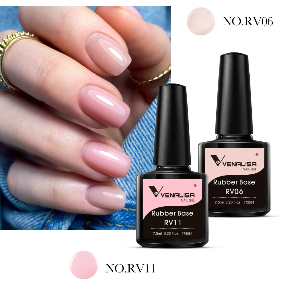 Venalisa Color Rubber Base Coat Jelly Pink Nail Polish 7.5ml Soak Off UV LED Natural Nude Soft Consistency Pastel Nail Manicure