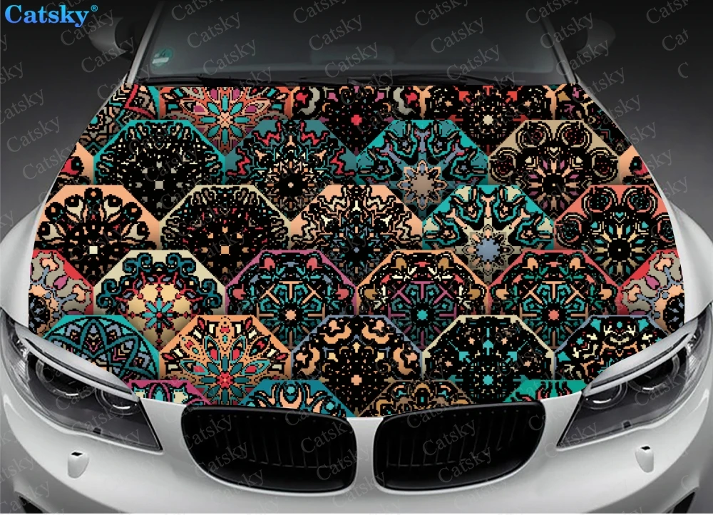 Ethnic Style Printstyle,Mandala,Car Floor Mats,Car hood wrap lion decal, bonnet vinyl sticker,  CUSTOM made to Fit Any Car