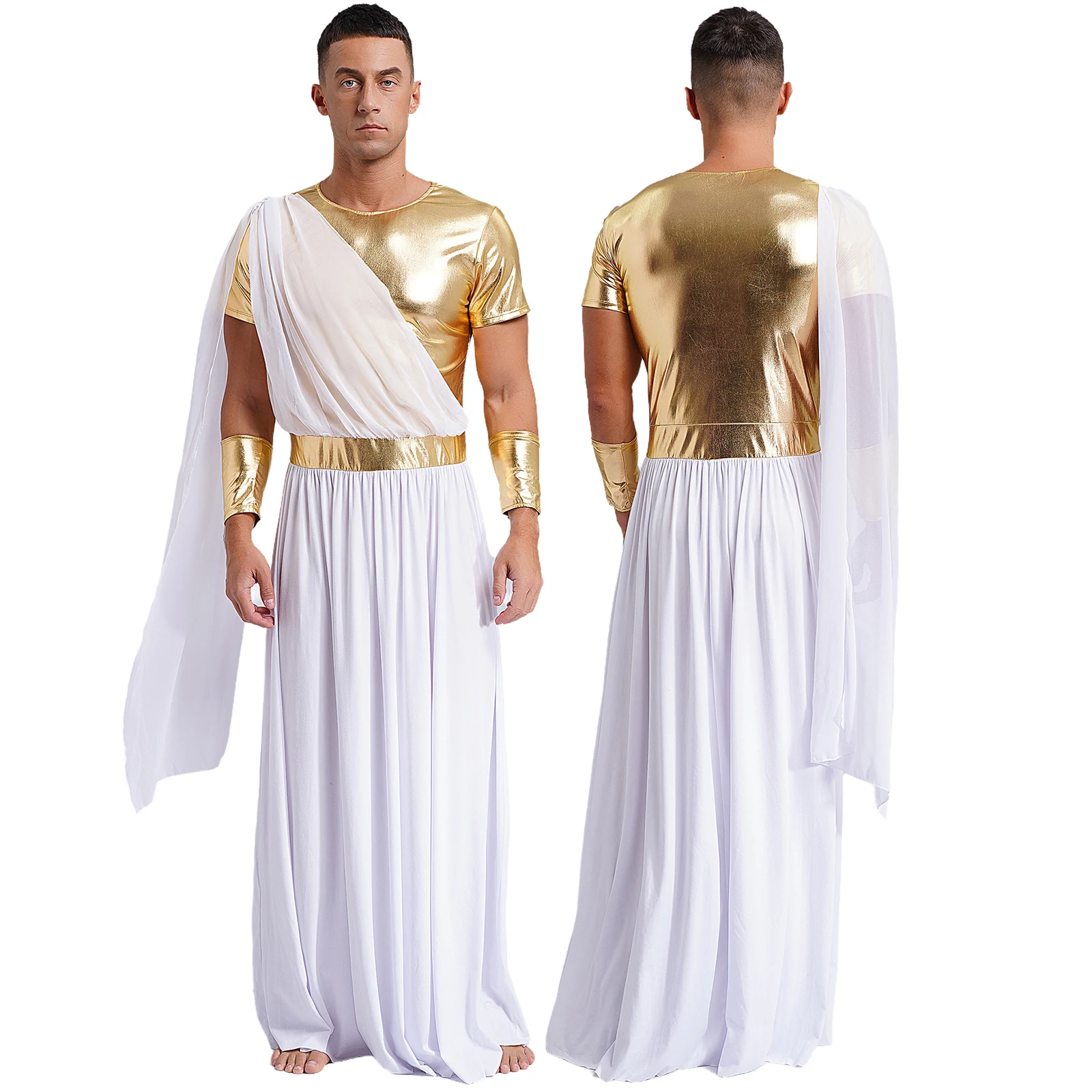 

Ancient Greek God Costume Roman Toga Egyptian Tunic with Gloves Men's 2Pcs Halloween Outfits Xmas/Halloween Cosplay Party XXXL
