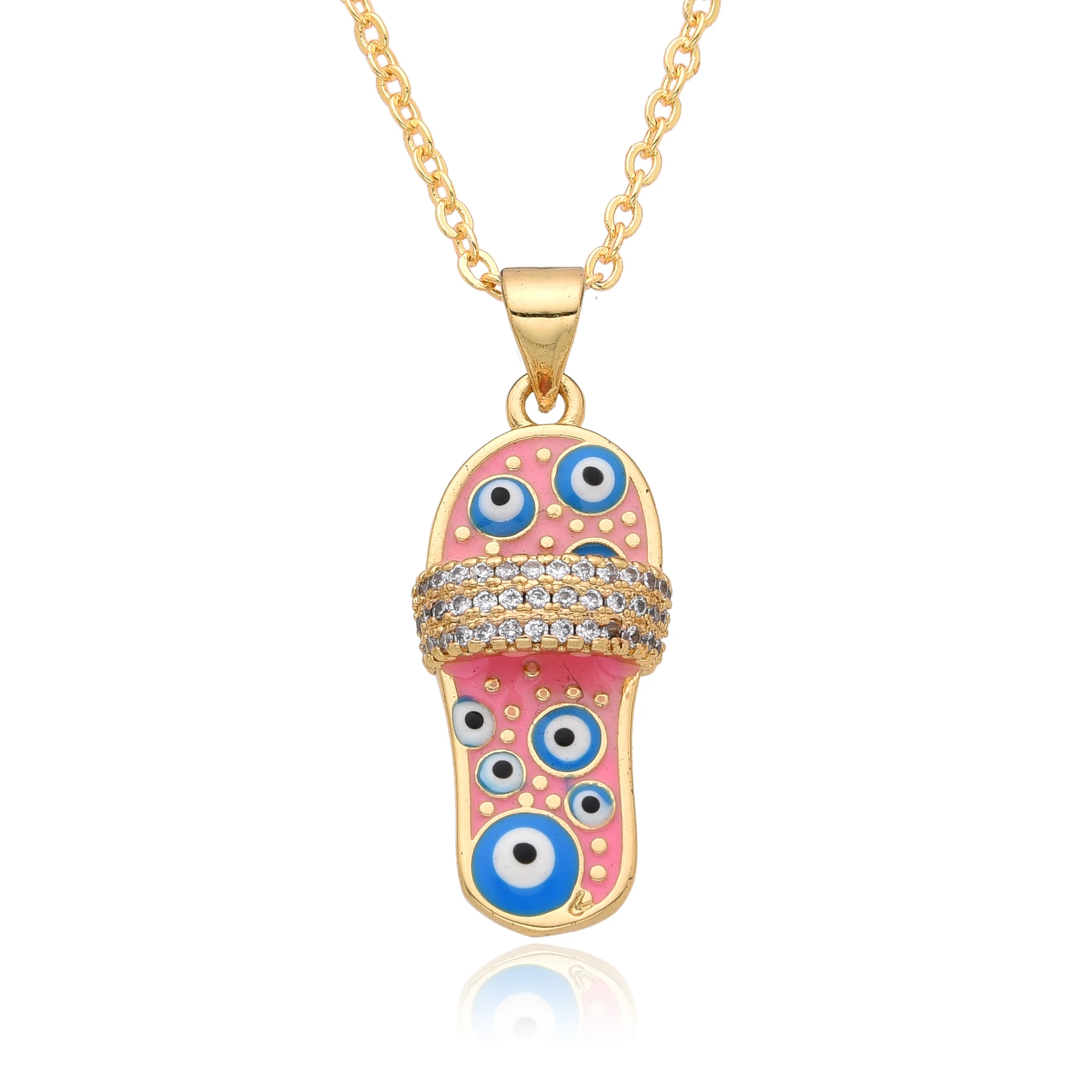 New Y2K Colorful Slipper Charms Inlaid CZ Turkish Evil Eye Necklace for Women Choker Pendant DIY Jewelry Accessories Wholesale