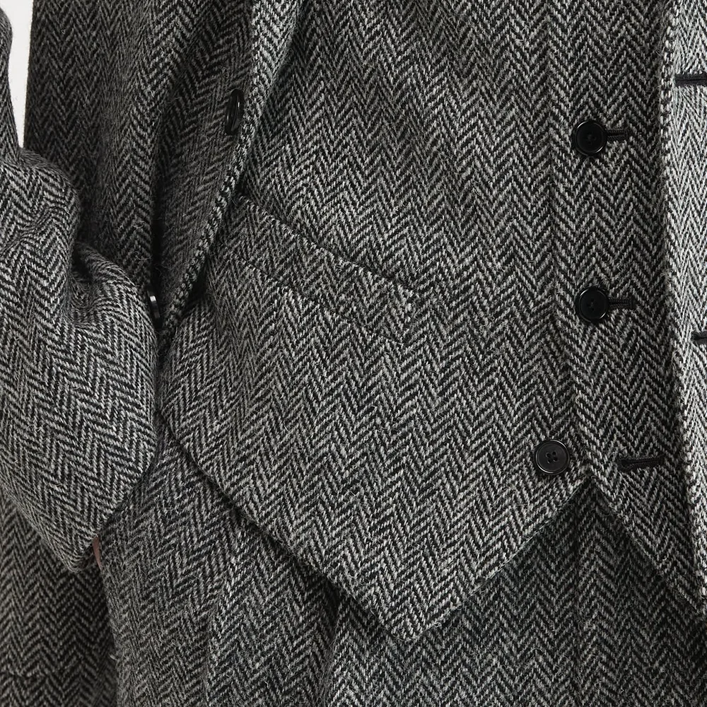 Men's Gray Vintage Herringbone 3-Piece Suit - alternate angle