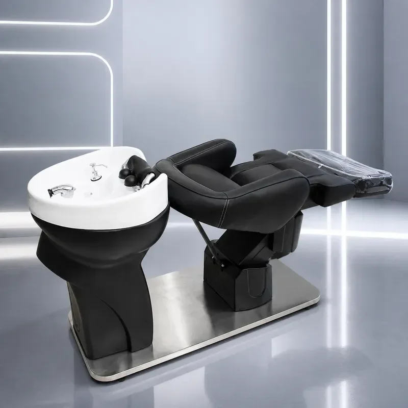 Bojo Electric Shampoo Bed Semi Reclining Ceramic Basin Flush Bed for Hair Barber Shop