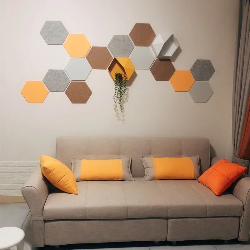 Colorful Hexagon 9MM Thick Felt Fabric Dedigner DIY Handmade Photos Wall Cork Board Message Board Self Adhesive 3D Wall Stickers