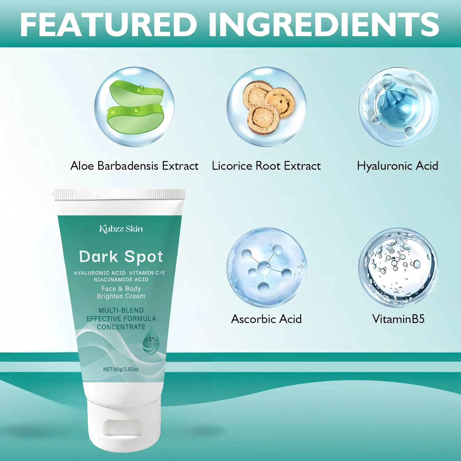 Kubzz Skin Whitening and Spot-Fading Cream 15% Fruit Acid Rejuvenating Essence Niacinamide Vitamin C Cream for Whole Body Brightening and Dark Spot Removal, Dual-Use for Face and Body, Suitable for Sensitive Skin, Net Content 80g, Moisturizes and Smoothens Skin, Qixi Festival Gift