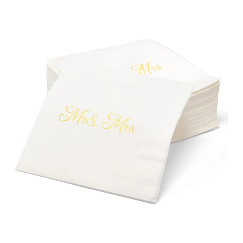 

Disposable Gold Foil Paper Napkins, Mr and Mrs Logo, Hot Stamping, Wedding, Valentine's Day, Banquet, 100Pcs