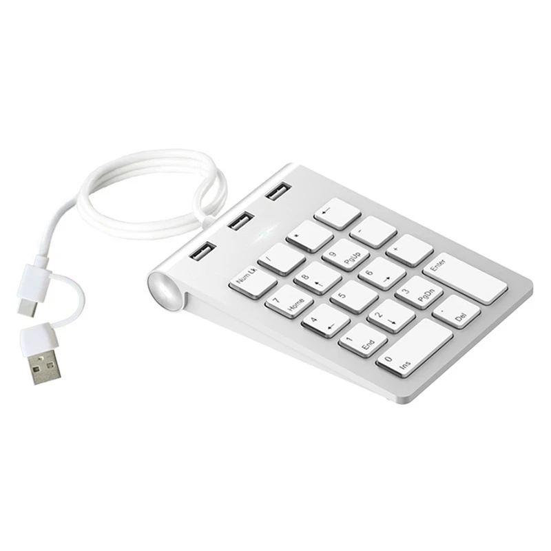 Mini Numeric Keypad Keyboard 18Keys Numeric Key Pad Numpad Number Pad With 3 Ports Type-C/Usb Hub For Laptop Desktop Pc