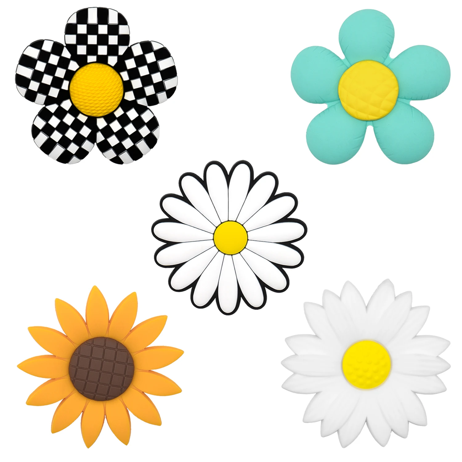 1/5 Stück PVC Sonnenblume Regenbogen dekorativ für mit Loch Einkaufstasche Zubehör für Mädchen Frauen Strand Handtasche Charms Dekorationen Buck – Detail 26