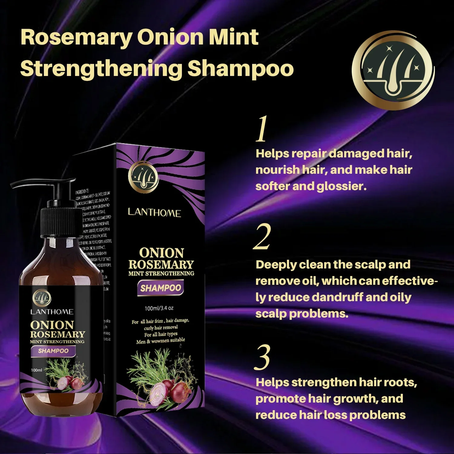 Rosemary Fast Hair Growth แชมพู Anti Hair Loss ผลิตภัณฑ์ซ่อมแซมรูขุมขนหนังศีรษะหัวหอม Hair Regrowth แชมพูสําหรับผู้หญิงสําหรับชาย