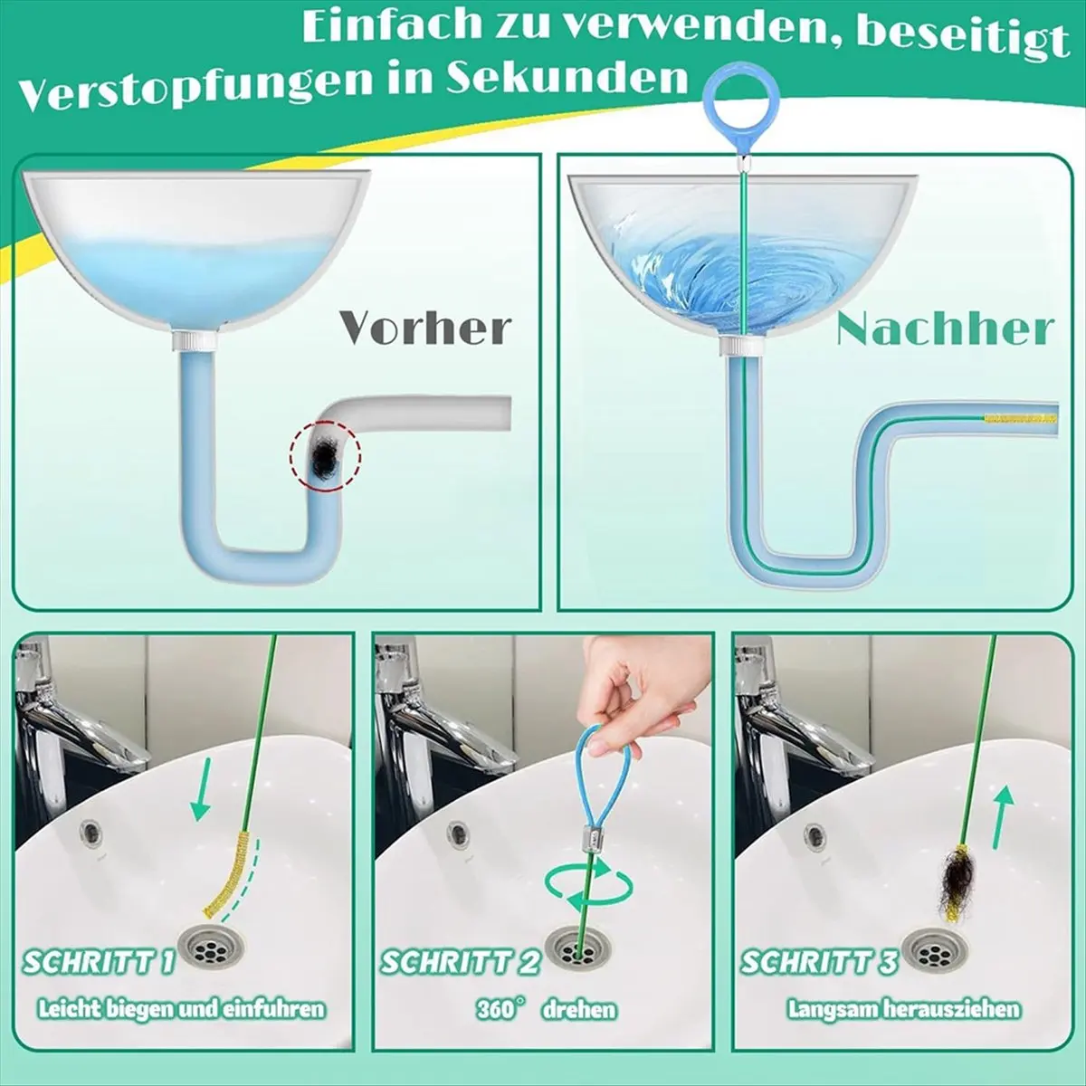 Hair Clog Remover Tool, Anti-Break Metal with Nylon Coating Sink Snake, for Bathroom Sink, Tub, Pipe Drain