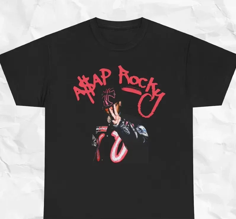 Camiseta ASAP A $AP ROCKY de estilo urbano, hip hop y rap para hombre, transpirable, de tela gruesa, cuello pequeño, cómoda y de manga corta.