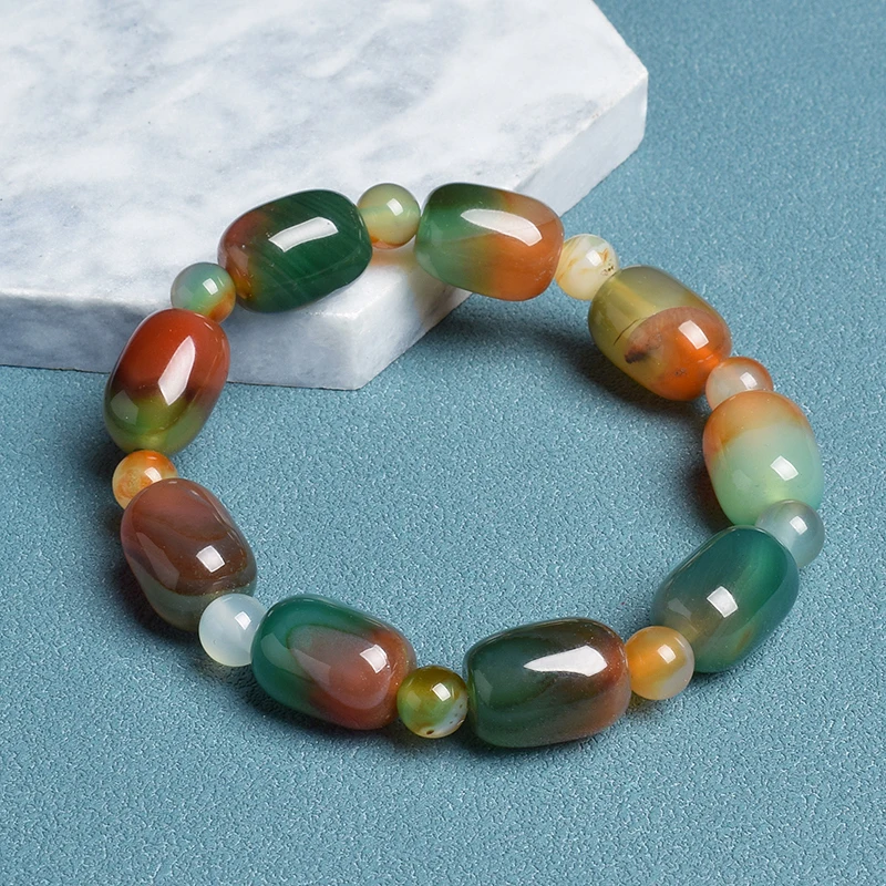 

Natural Green Peacock Agates Bracelet Women Elegant Drum Barrel Shape Jade Beads Bangles Healing Energy Stone Jewelry Gifts