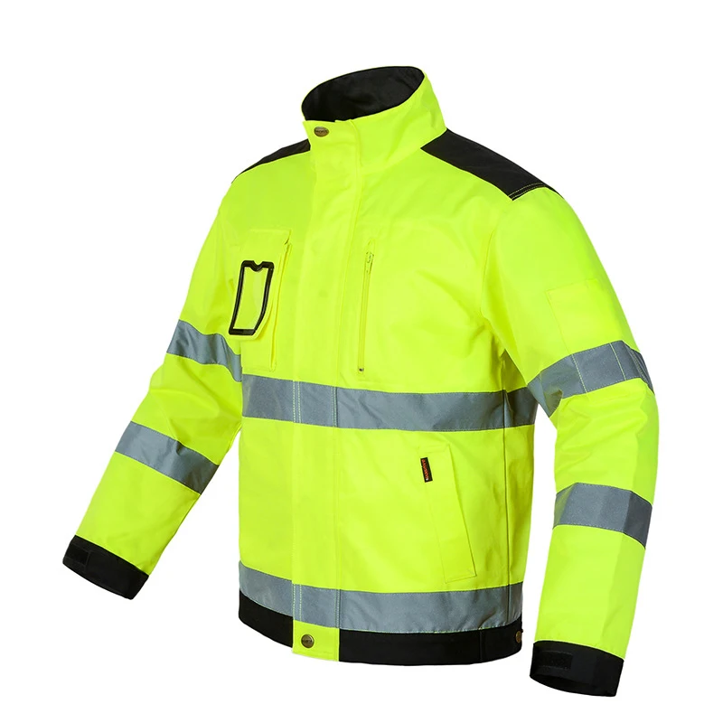 

Night Reflective Jacket High Visibility Men Outdoor Working Tops Fluorescent Yellow Multi-pockets Safety Workwear Clothing S-3XL
