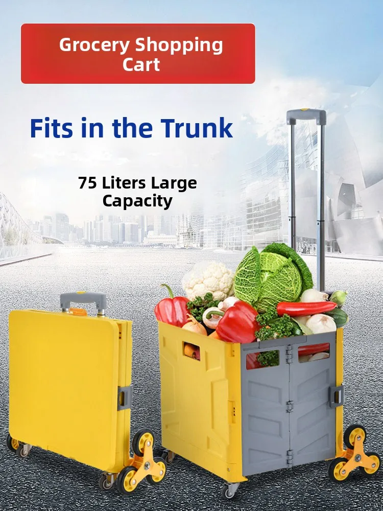 

Portable Lightweight Shopping Cart Vegetable Basket Stair Climbing Hand Pull Rod Small Pull Car Home Use Utility Vehicle