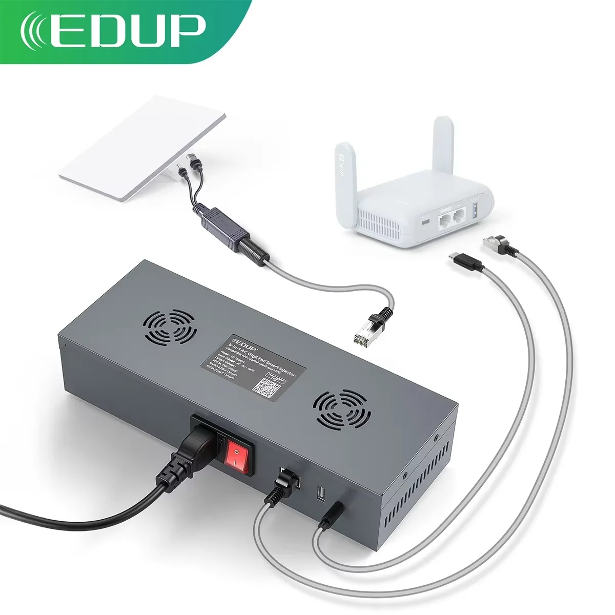 

Комплект EDUP SK0110 5-в-1: инжектор/сплиттер GigE POE Smart Injector для Starlink Mini, универсальный адаптер стабильного питания для антенны Starlink Mini