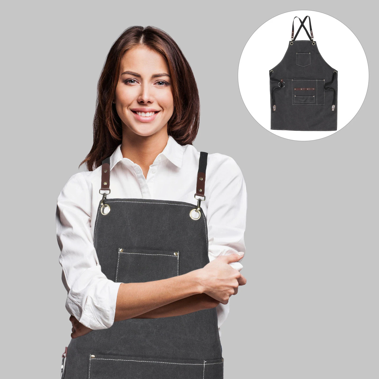 

Canvas Hairdresser Apron Multipurpose Protector with Multi Pockets Adjustable Straps for Hair Stylist Chef Barber Salon