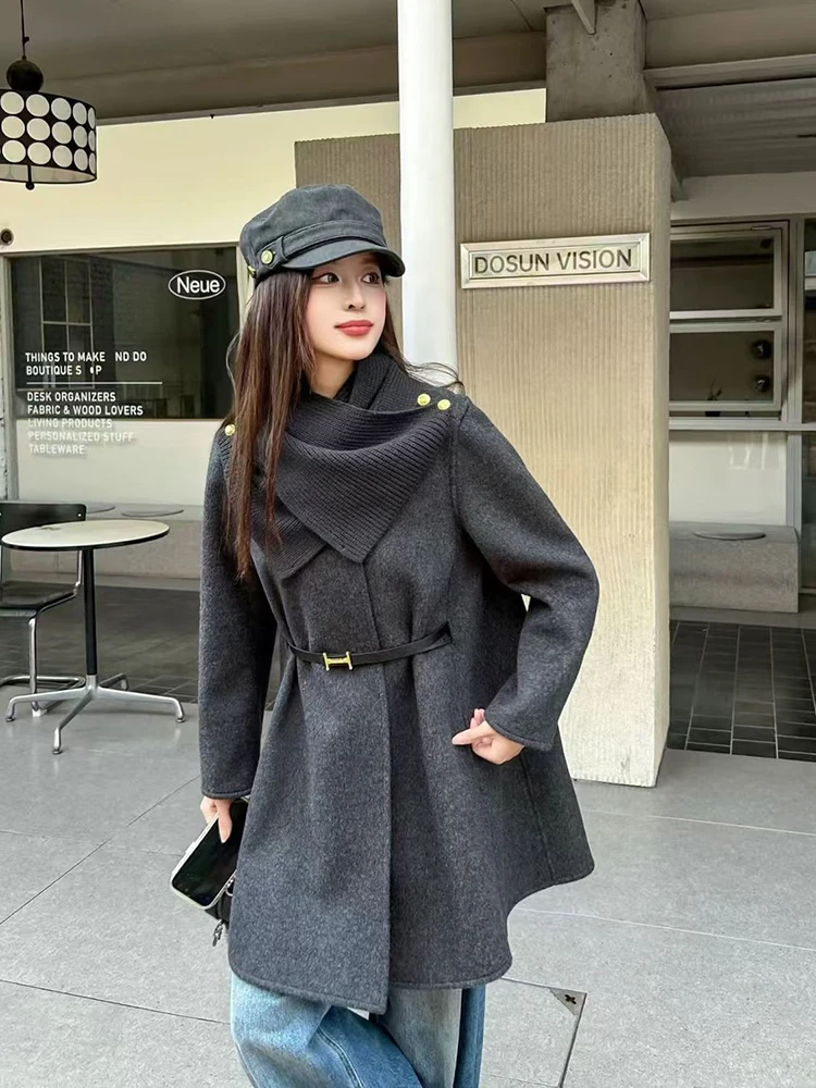 

New autumn and winter detachable cape woolen coat women medium to long slimming and fashionable commute temperament jacket