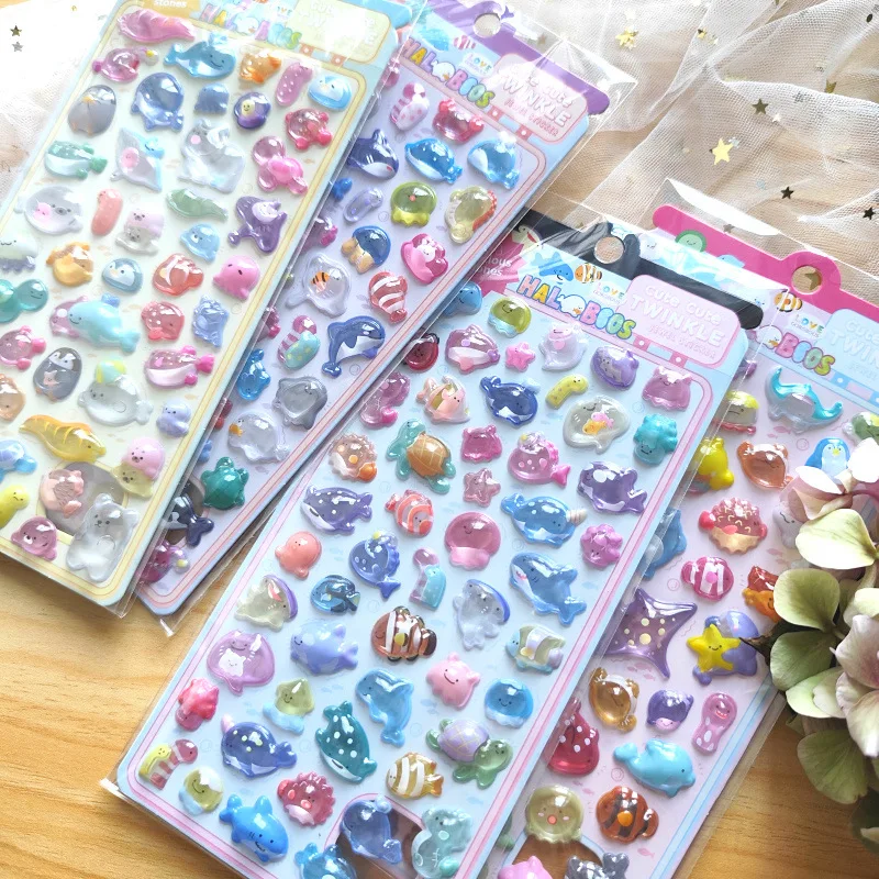 1 pc/4 pcs Cute Marine Fish Shark 3D Relief Stickers Scrapbooking Diy Journal Cute Stationery Sticker School Gift