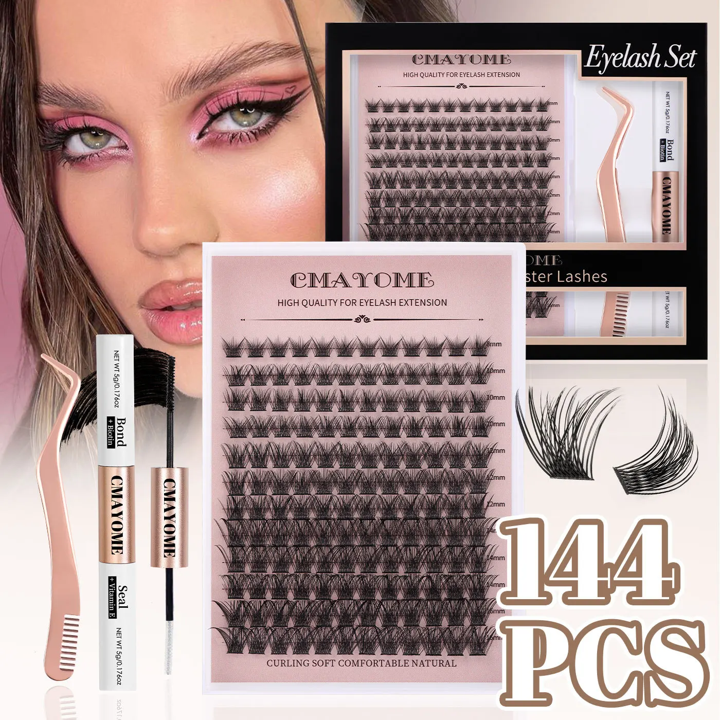 Lash Clusters Kit False Eyelashes Natural Soft  DIY Lash Extension Kit Lash Bond And Seal And Eyelash Tweezers Makeup