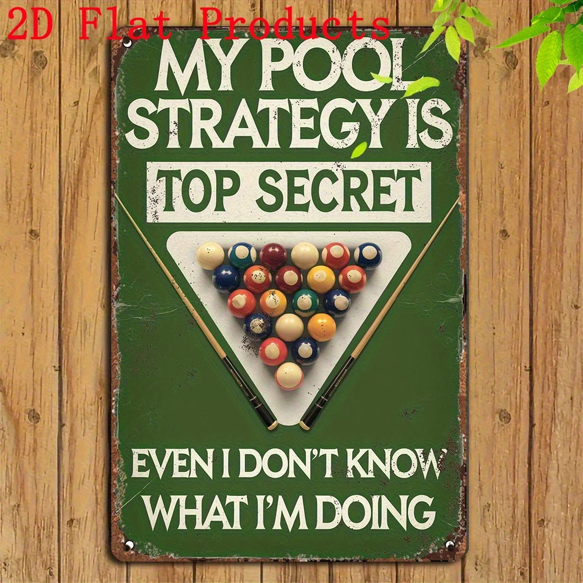 1-Pack Retro Billiard Bar Metal Tin Sign My Strategy is Confidential Humorous Wall Art - Vintage Iron Plaque with Col