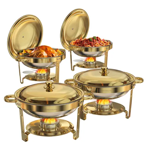 Round Chafing Dishes for Buffet 5 Qt,High Grade Chafing Dish Buffet Set Food Warmers for Parties,Buffet,Wedding, Birthday
