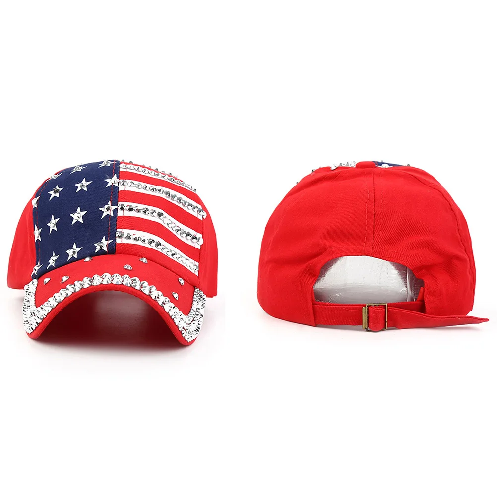

American Flag Cap Rhinestone Beads Patriotic Hat Women Bling Baseball Cap Red USA Bling Caps Memorial Day 4th July
