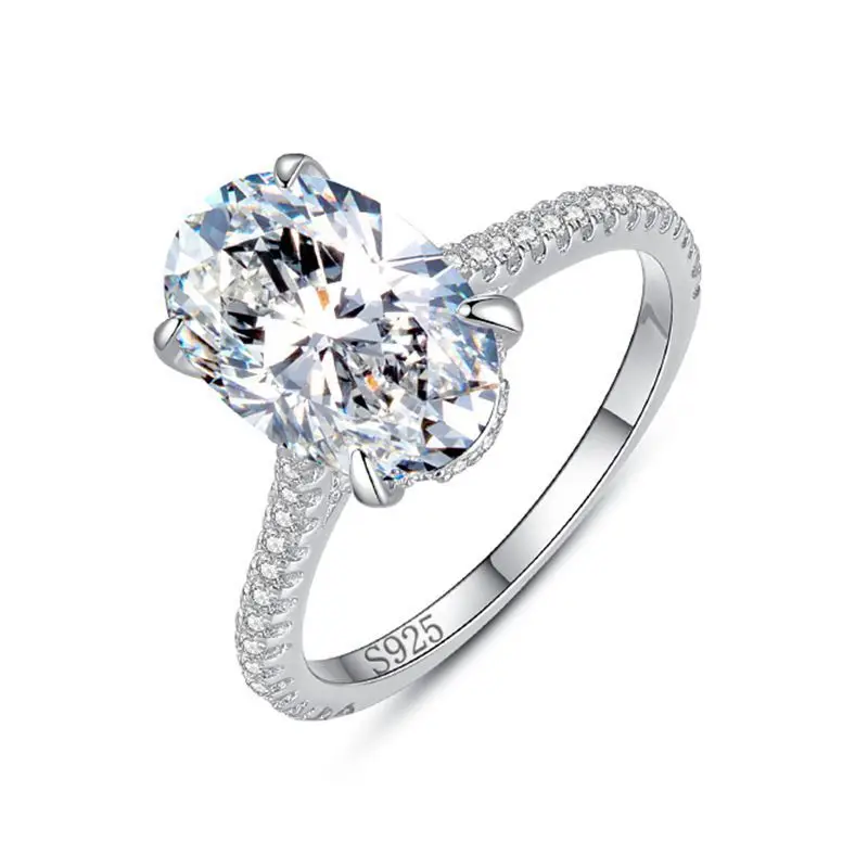 

European and American oval silver ring - S925 pure silver set with 12x8mm imitation diamond (women's style)