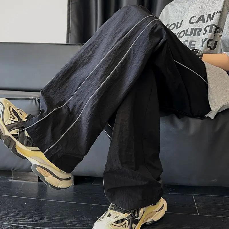 Calças de rugas para homens xxxl baggy poliéster barato streetwear roupas de grife harajuku moda vintage novo em calças casuais homem