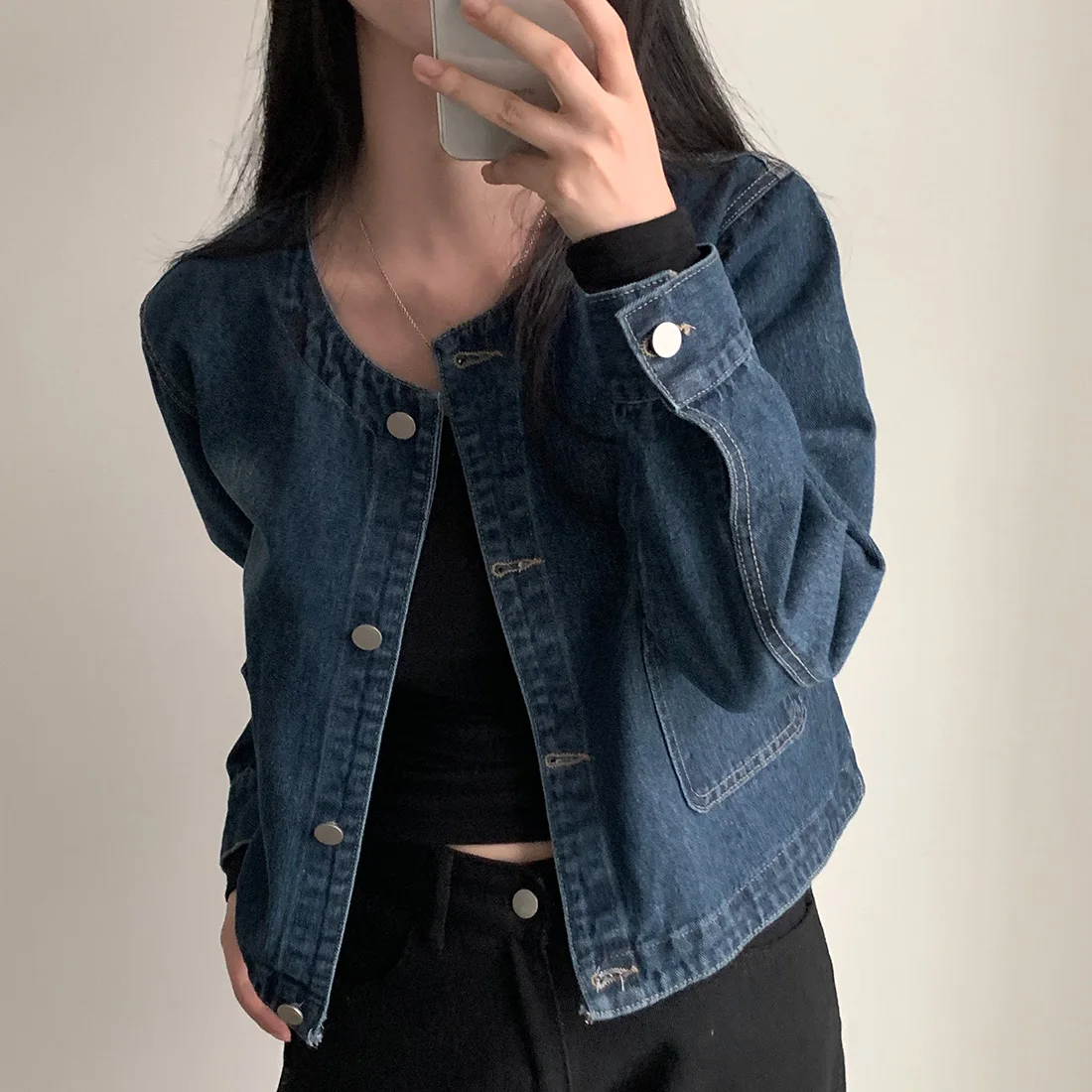 حقيقي الخريف خمر جيوب مزدوجة المرأة أبلى قصيرة 2025 جديد كم طويل عادية فضفاض واحدة الصدر سترة القمم الإناث