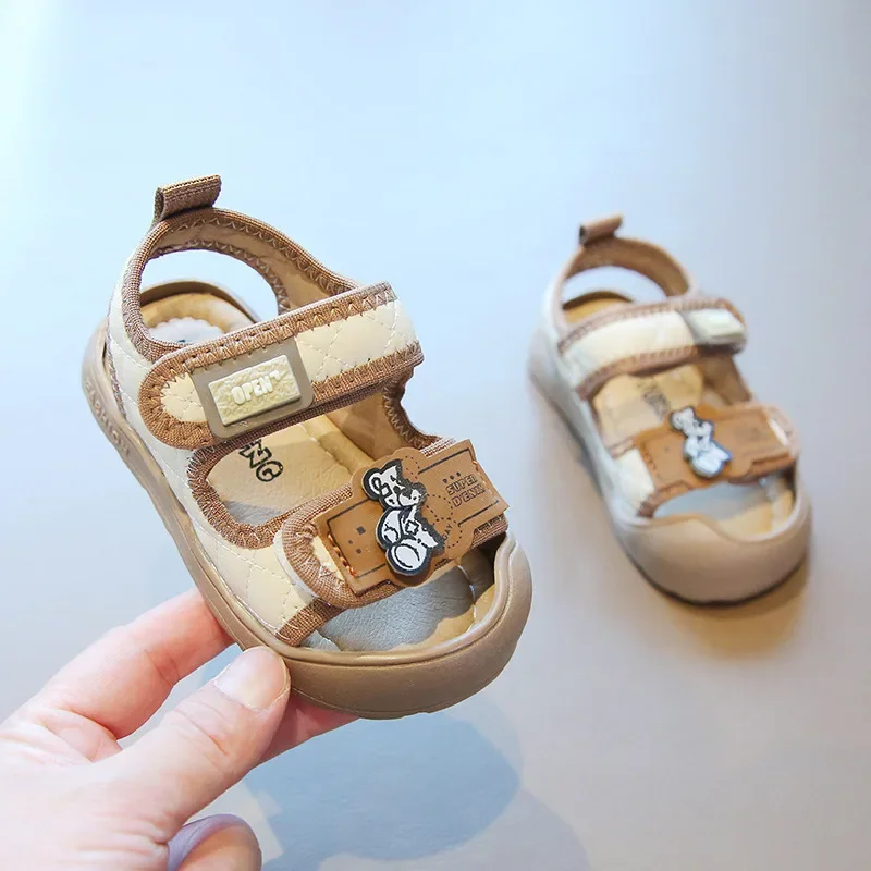 Sandalias de suela suave para niños, zapatos de oso para bebés, antideslizantes, Punta cerrada, Verano