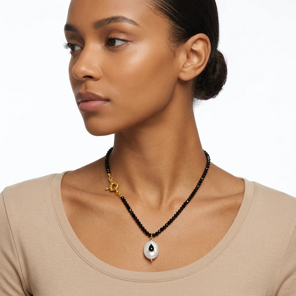 2026 New Handmade Weave Colored Natural Stone Lock Chain Necklace Stainless Steel Transparent Pendant Necklace Summer Jewelry