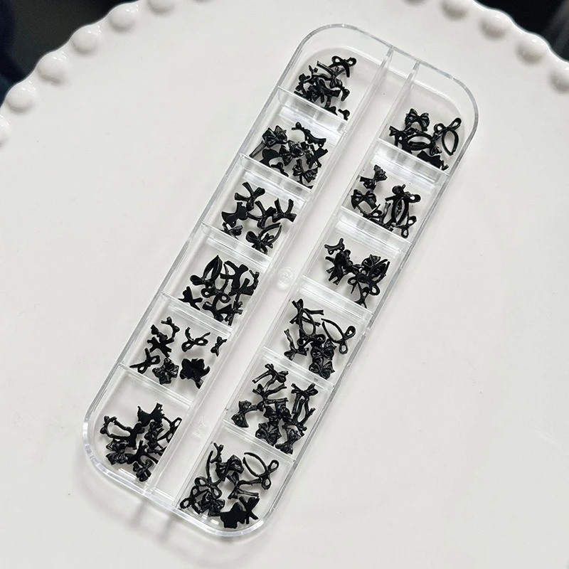 12 Siatka/Pudełko Słodkie Urocze Kokardki Czarne Wstążki Ozdoby do Paznokci Akcesoria do Paznokci Urocze Ozdoby do Paznokci DIY Dekoracje Narzędzie do Manicure