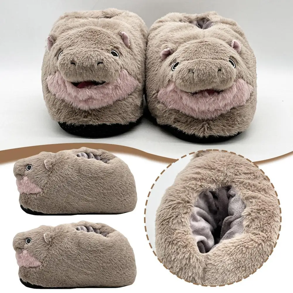 1 Pair Autumn-winter Plush Slipper Lady Moo Deng Plush Toys Cute Soft Stuffed Cushion Cartoon Home Decor For Kid Girl Gifts K2s6