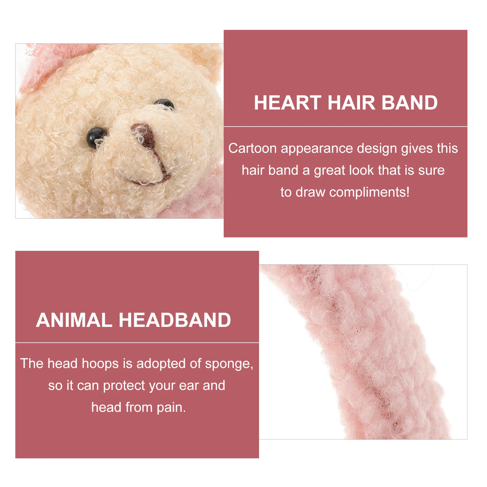

2pcs Heart Shaped Sponge Headbands Cute Cartoon Animal Hair Hoops Sweat Absorbent Comfortable Accessories for Women