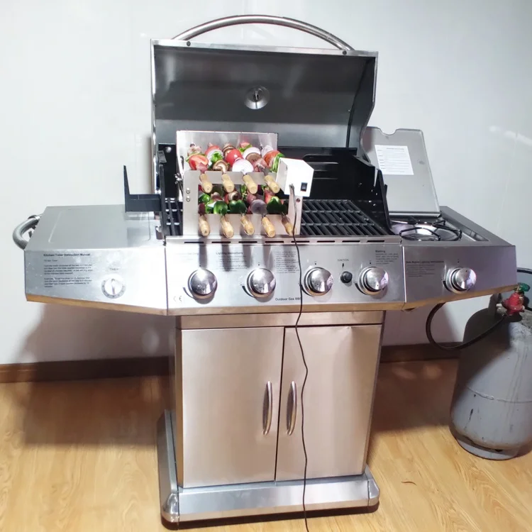 Factory Wholesale Custom Easily Cleaned  Stainless Steel Gas Barbecue Grill with BBQ Set Accessories 4 Burner Gas Grill