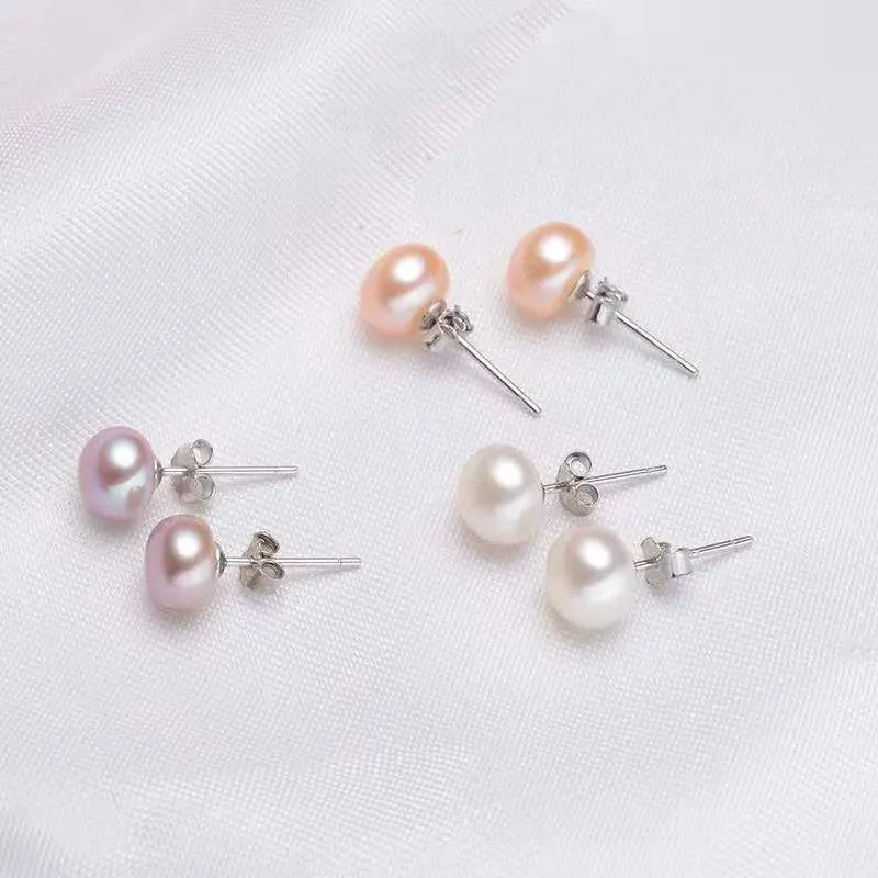 Senlissi- Wholesale 8mm Natural Freshwater White Bread Pearl and 925 Sterling Silver Stud Earrings for Women Jewelry Gifts