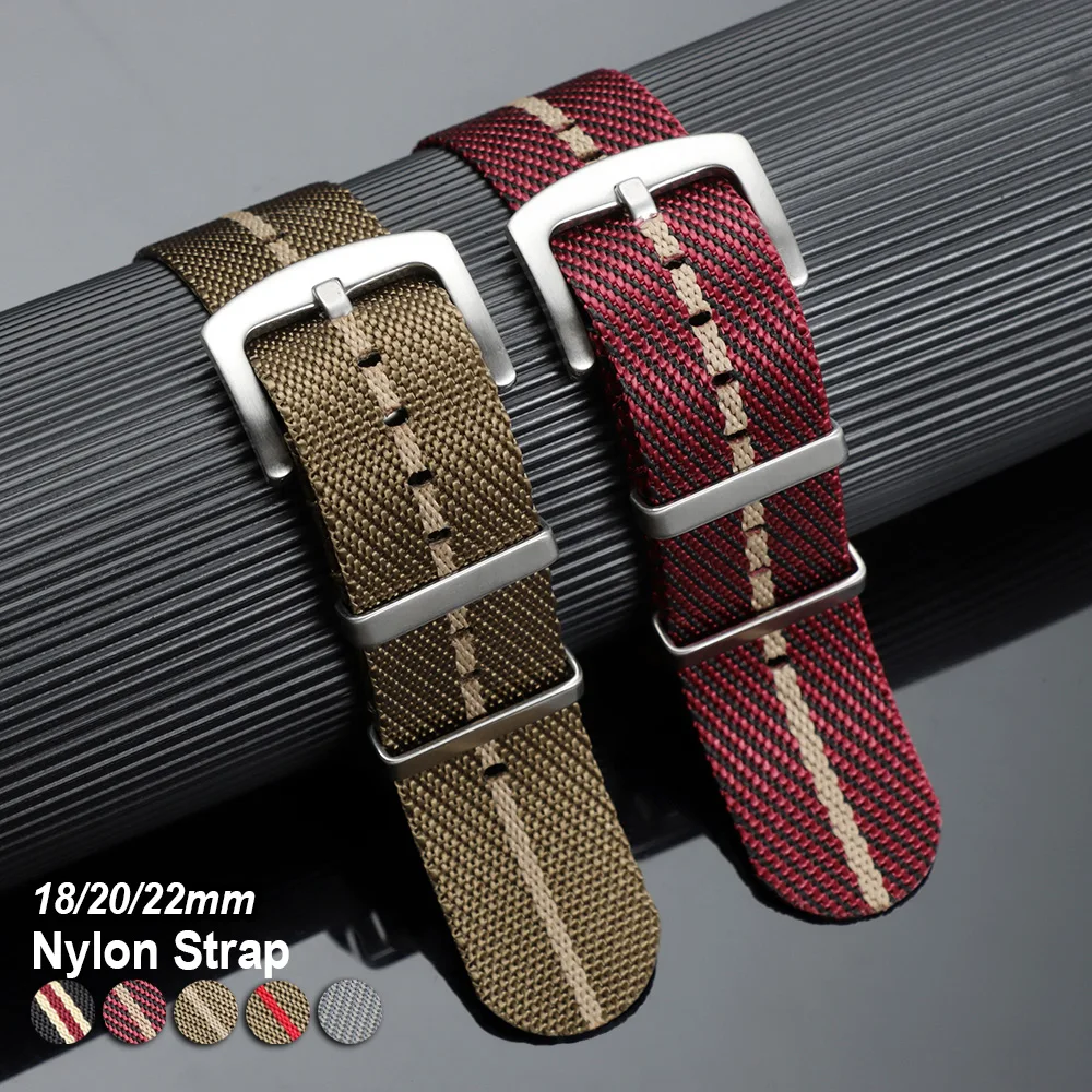 

Premium Ribbed Nylon Watch Band for Women Men Watch Straps 18mm 20mm 22mm Army Green Sport Fabric Nylon Bracelet Universal Belt