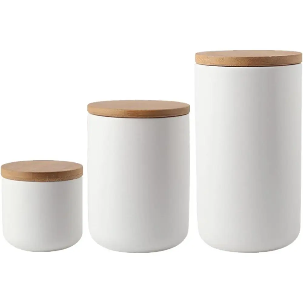 

3-Piece Bamboo-Lid Kitchen Canister Set, Ideal for Food Storage: Coffee, Flour, Sugar, Salt, Tea, and More (260ML, 800ML, 1000ML