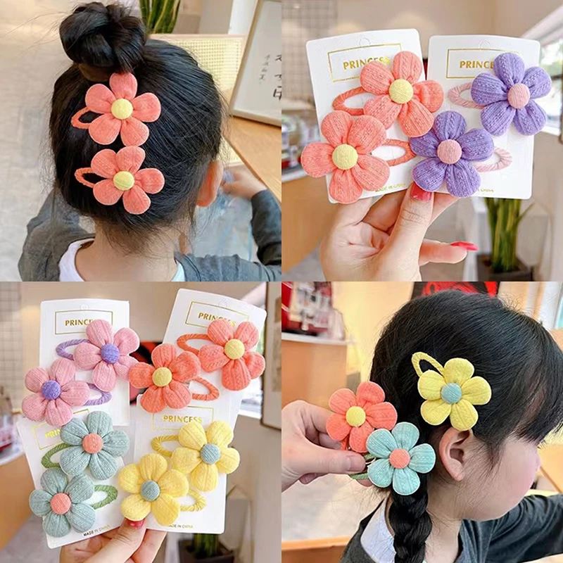 2-Piece Set Children\'s Cute Fabric Flower Pair Clip Hair Accessories Girl Hairpin Temperament Clip Baby Headdress Wholesale