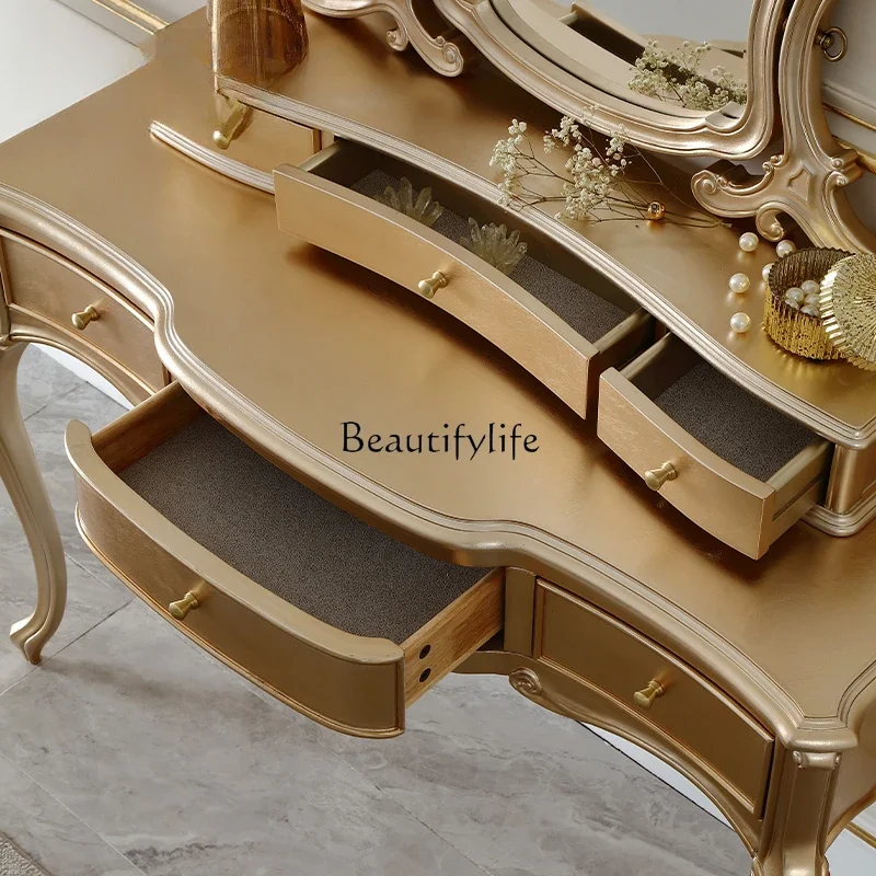 Z.-*French light luxury solid wood with pumping dresser large flat cloakroom dressing table