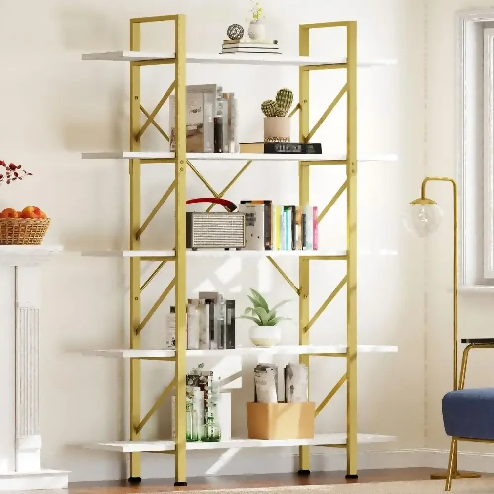 

5 Tier Gold Bookshelf, 70.9" Tall Book Shelf and Bookcase, Vintage Large Open Storage Rack Shelves for Living Room/Bedroom/Home/