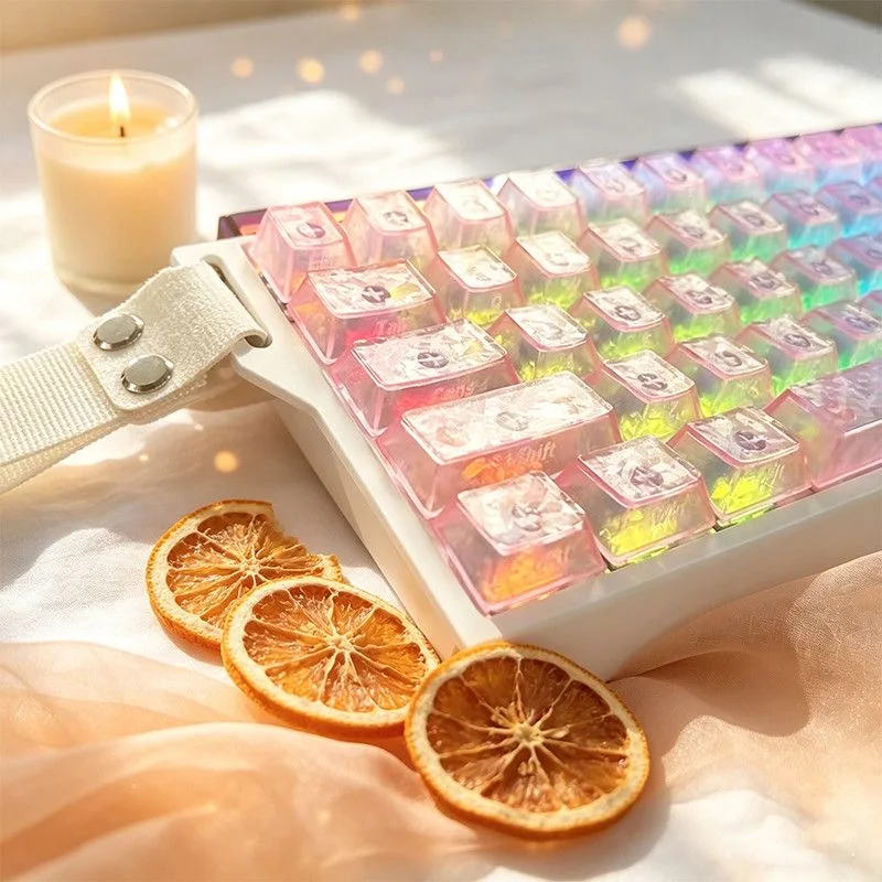 Transparent Pink Snowflakes Keycaps PC Cherry Profile for Keycap Mechanical Keyboard 60 70 80 90 100 Layout