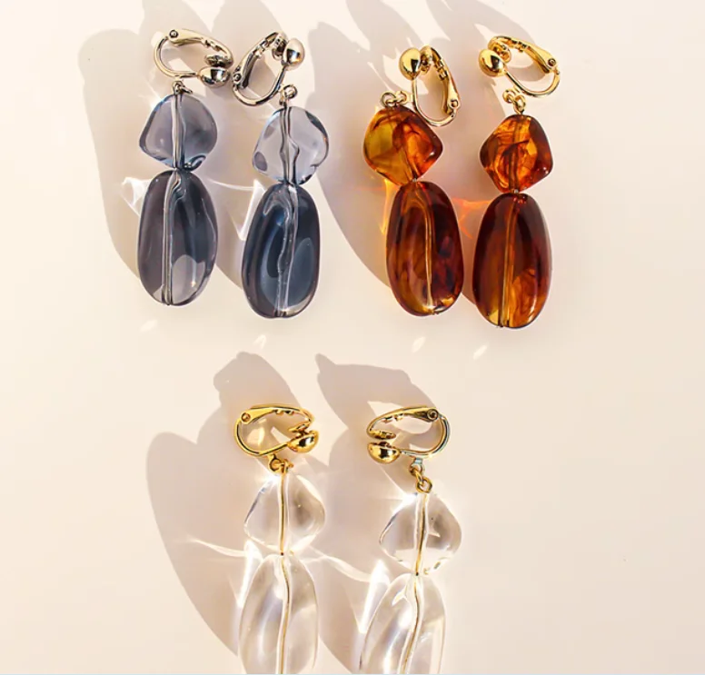 Environmental protection and high quality orphan foreign trade jewelry ink smudge transparent ball resin earrings geometric diam