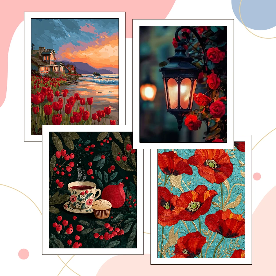 

RUOPOTY Diy Oil Painting By Numbers Coloring For Adults red flowers 40X50cm Canvas Picture For Handiwork Crafts Home Decoration
