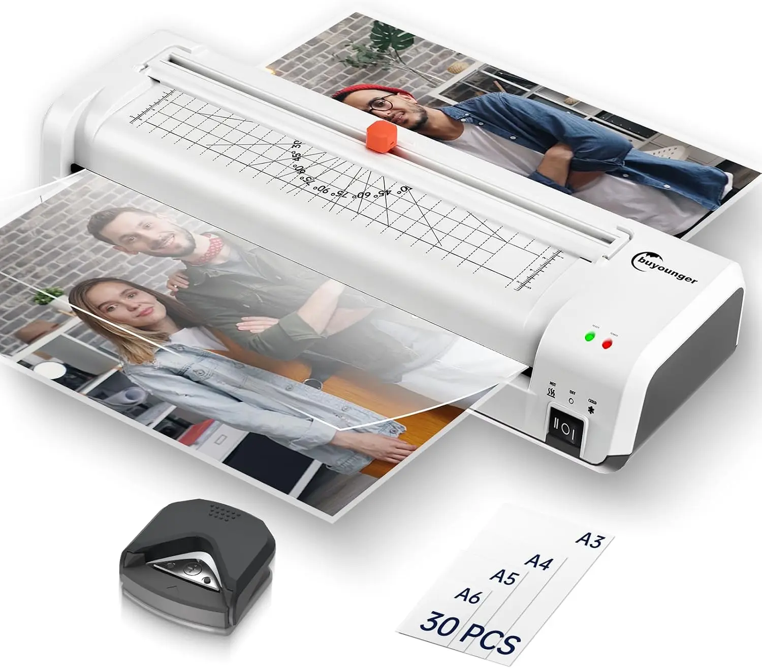 

A3 Laminator Machine with 30 Pouches, 13-Inch, Built-in Cutter & Corner Rounder, Hot & Cold, for Home School Office